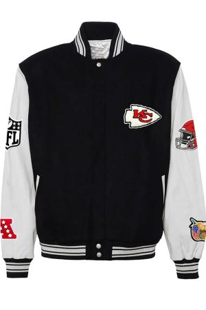 JH Kansas City Chiefs Varsity Black and White Jacket