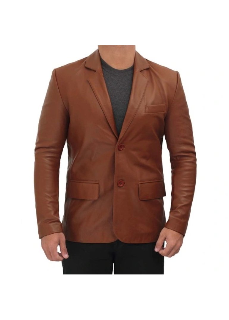 Cognac Leather Blazer 1 Cognac-Leather-Blazer-Front