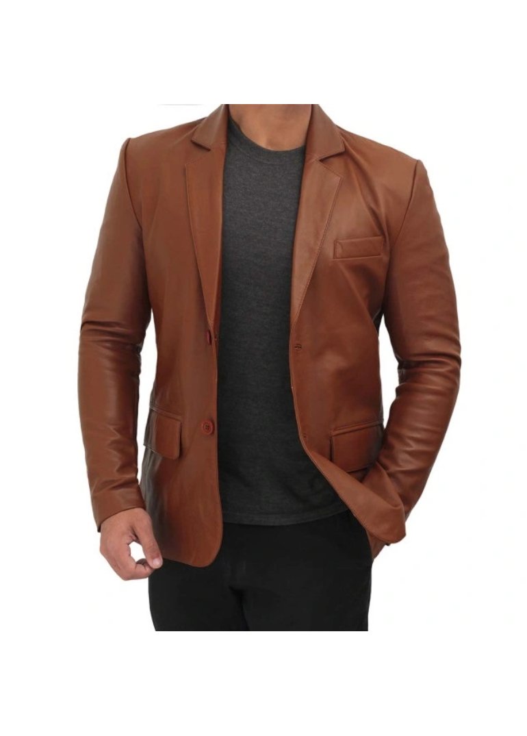 Cognac Leather Blazer 3 Cognac-Leather-Blazer-Hand-in-Pocket
