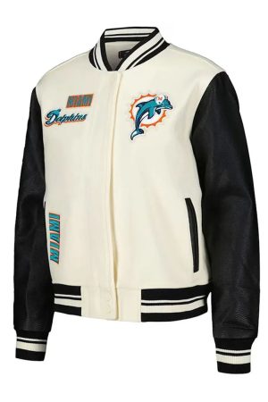 Cream Miami Dolphins Retro Classic Varsity Jacket