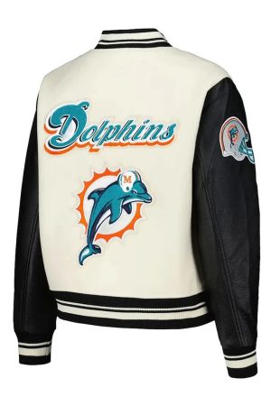Cream Miami Dolphins Retro Classic Varsity Jacket