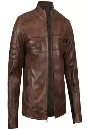 Dark Brown Leather Biker Jacket Mens