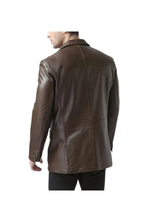 Dark Brown Leather Blazer For Mens