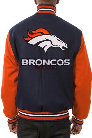 Denver Broncos Blue and Orange Varsity Orange Wool Jacket