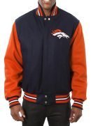 Denver Broncos Blue and Orange Varsity Orange Wool Jacket