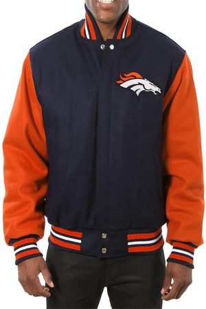 Denver Broncos Blue and Orange Varsity Orange Wool Jacket