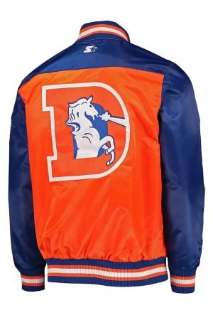 Denver Broncos Blue and Orange Varsity Satin Jacket