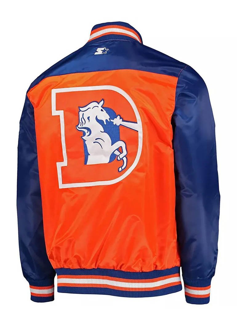 Denver Broncos Blue and Orange Varsity Satin Jacket 2 Denver Broncos Blue and Orange Varsity Satin Jacket