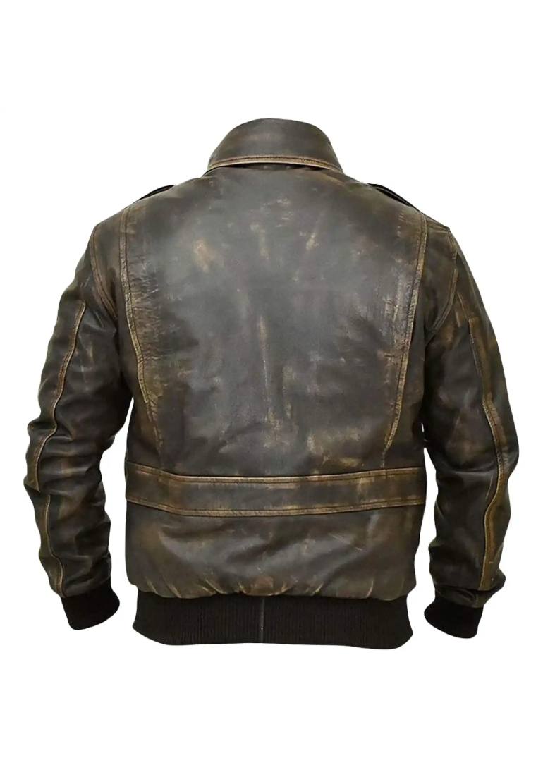 Distressed Aviator Brown Leather Bomber Jacket For Mens 2 Distressed-Brown-Leather-Bomber-Jacket-Mens-Back
