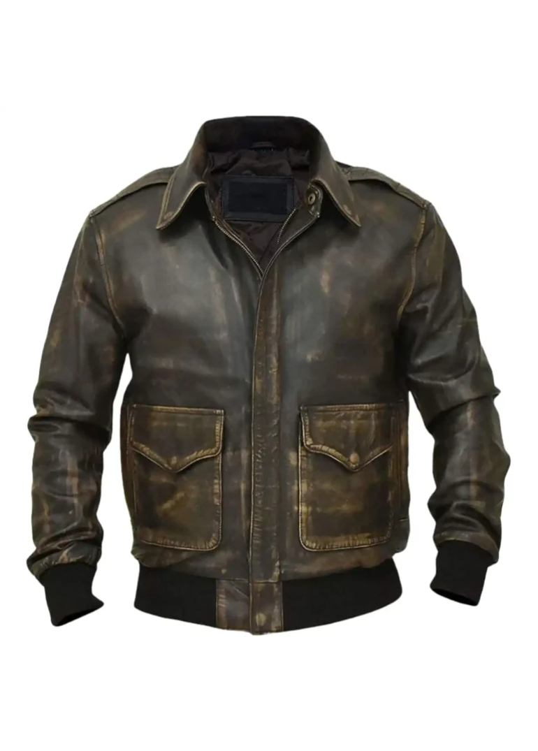 Distressed Aviator Brown Leather Bomber Jacket For Mens 1 Distressed-Brown-Leather-Bomber-Jacket-Mens-Open-Front-768x768