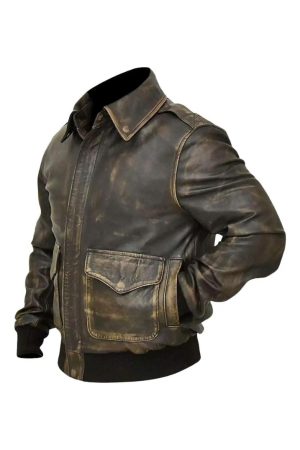 Distressed Aviator Brown Leather Bomber Jacket For Mens