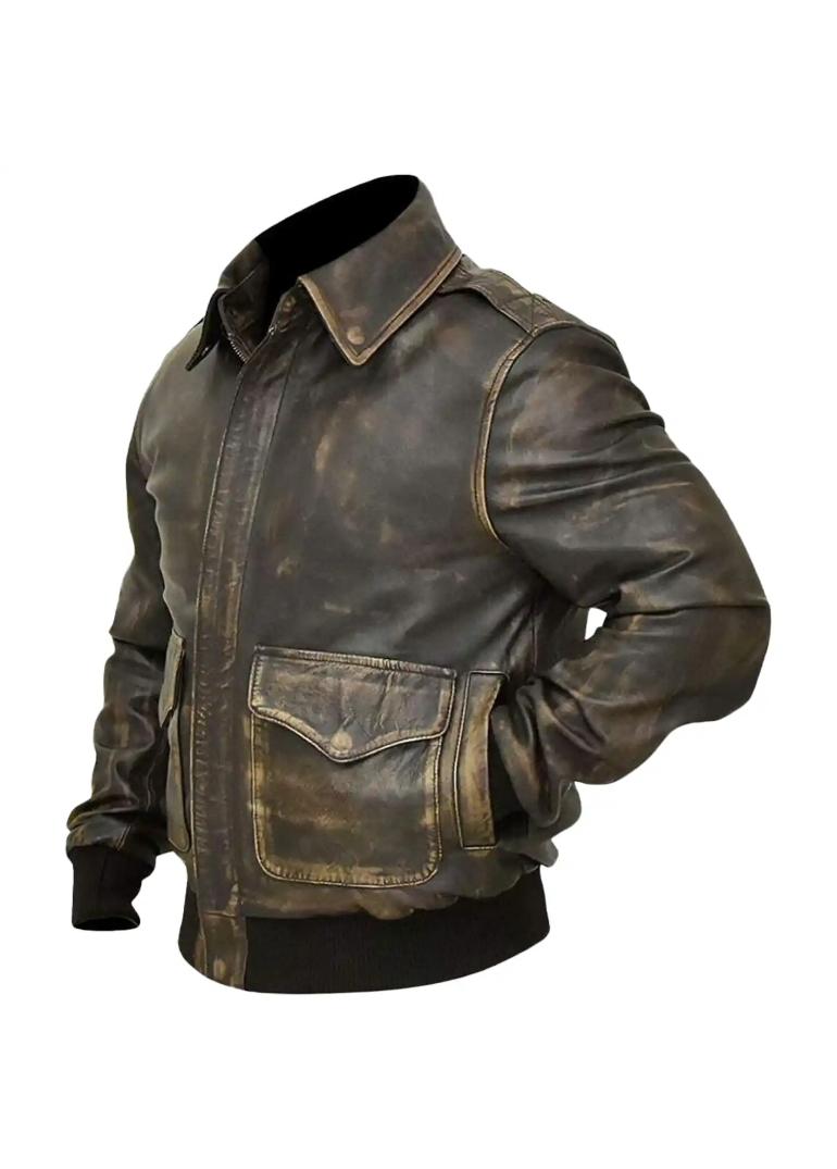 Distressed Aviator Brown Leather Bomber Jacket For Mens 3 Distressed-Brown-Leather-Bomber-Jacket-Mens-RIght