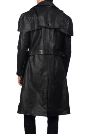 Deux Black Leather Trench Coat