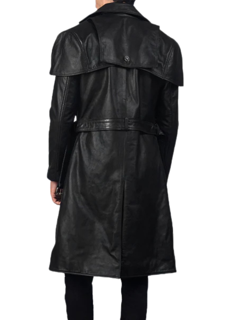 Deux Black Leather Trench Coat 2 Fit Black Long COat