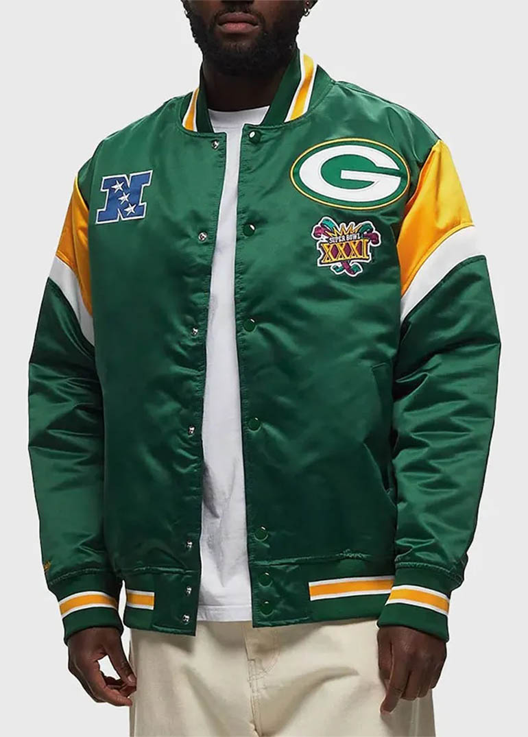Green Bay Packers Heavyweight Green Satin Jacket 2 Green Bay Packers Heavyweight Green Satin Jacket