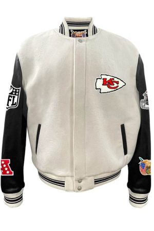 Kansas City Chiefs Jeff Hamilton White Wool & Leather Varsity Jacket