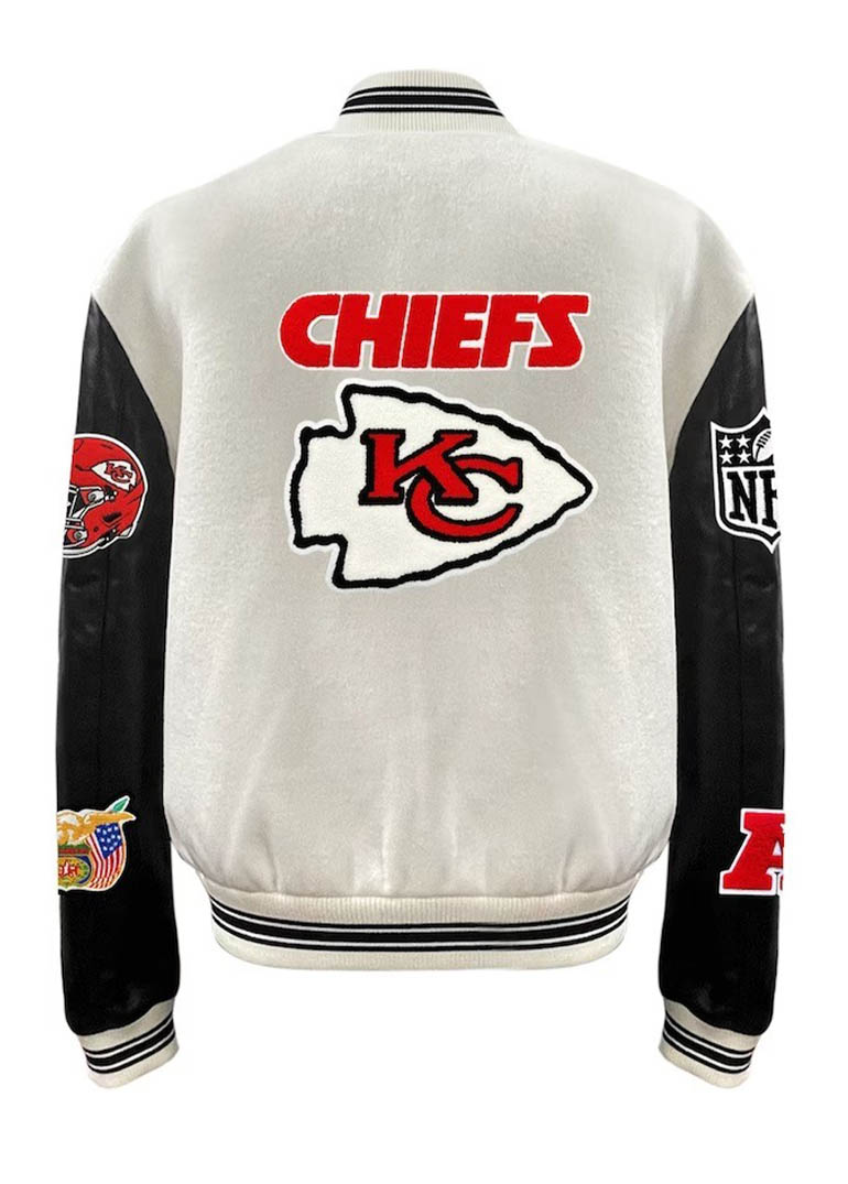 Kansas City Chiefs Jeff Hamilton White Wool & Leather Varsity Jacket 2 Kansas City Chiefs Jeff Hamilton White Wool & Leather Varsity Jacket