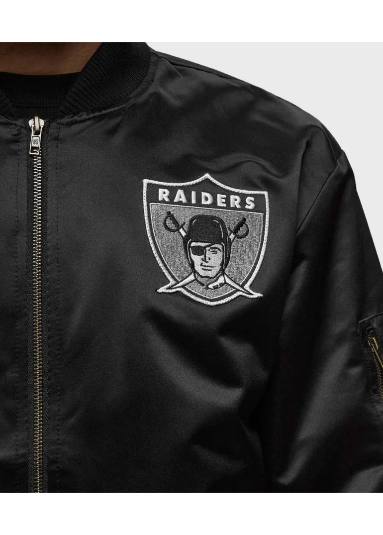 Las Vegas Raiders Bomber Lightweight Satin Jacket 3 Las-Vegas-Raiders-Bomber-Black-Lightweight-Satin-Jacket