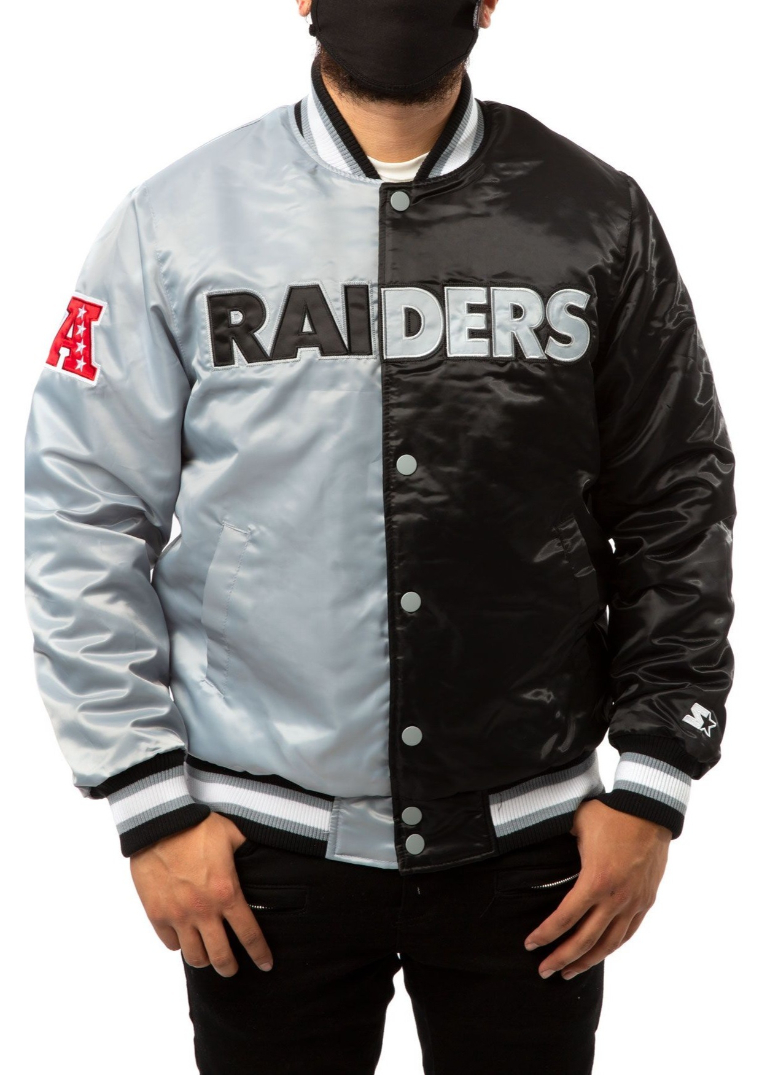 Las Vegas Raiders Black And Grey Satin Jacket 1 Las-Vegas-Raiders-Bomber-Satin-Black-And-Grey-Jacket