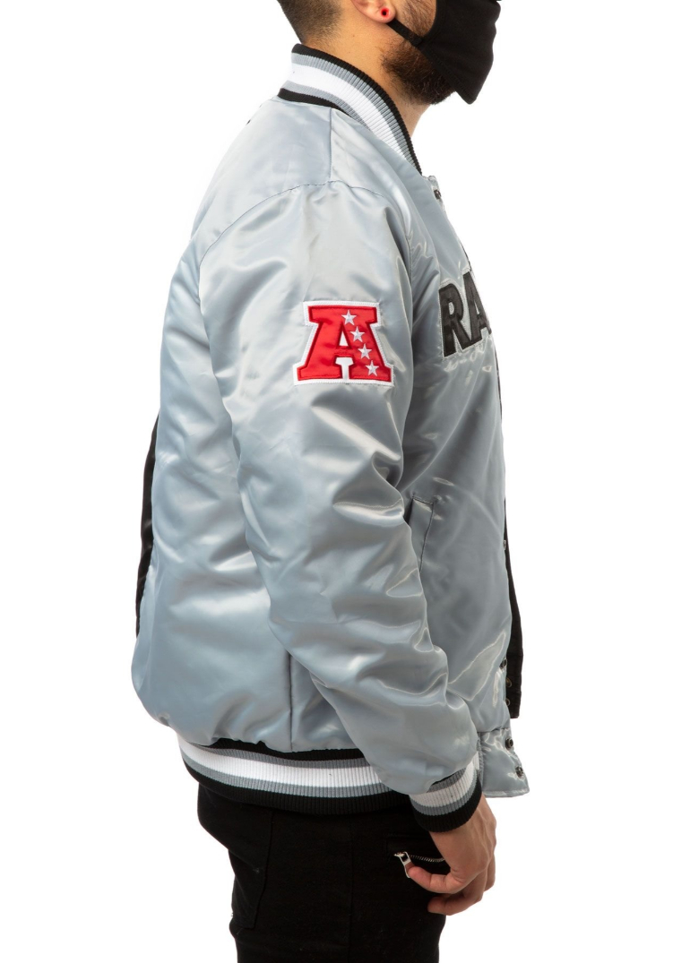 Las Vegas Raiders Black And Grey Satin Jacket 3 Las-Vegas-Raiders-Bomber-Satin-Black-And-Grey-Jacketss