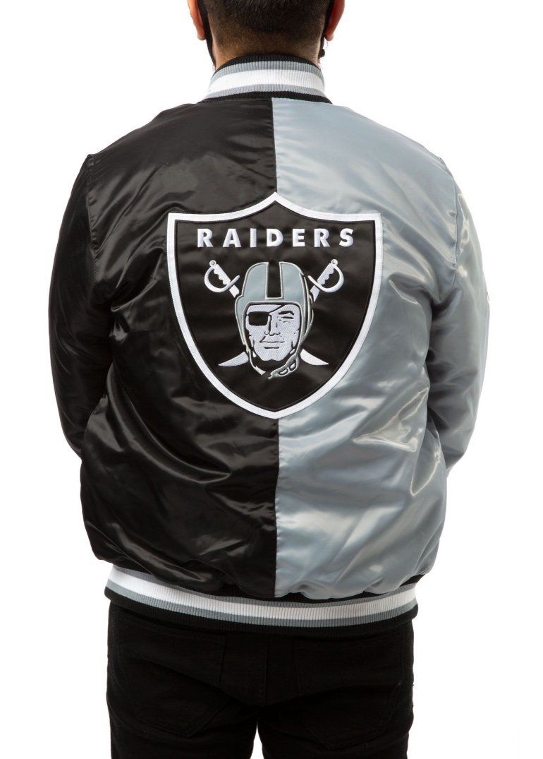 Las Vegas Raiders Black And Grey Satin Jacket 2 Las-Vegas-Raiders-Bomber-Satin-Black-And-Grey-Jacketssss