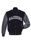 Las-Vegas-Raiders-Grey-And-Black-Letterman-Jacket