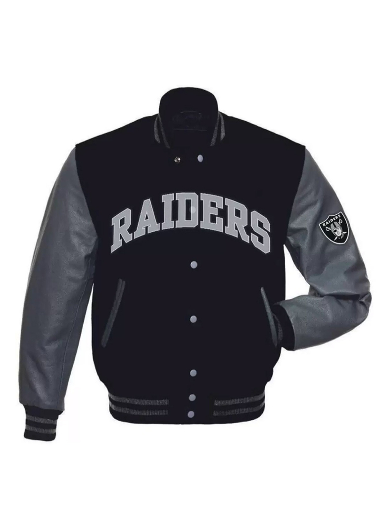 Las Vegas Raiders Grey And Black Letterman Jacket 1 Las-Vegas-Raiders-Grey-And-Black-Letterman-Jacket
