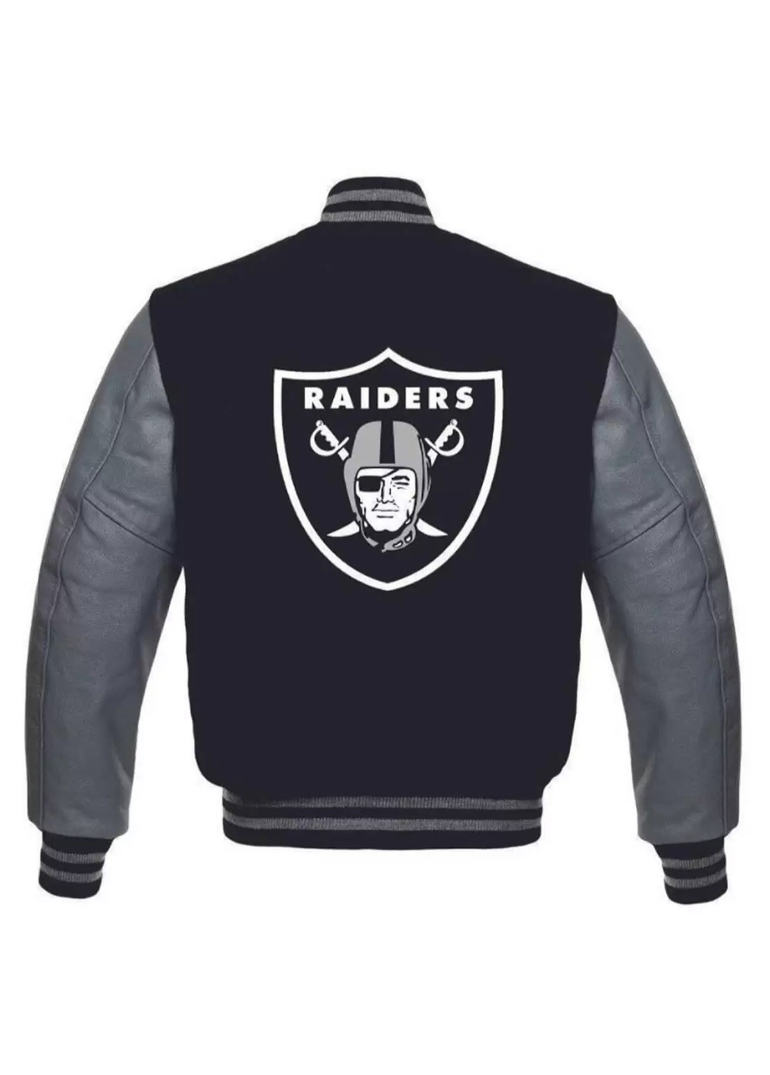 Las Vegas Raiders Grey And Black Letterman Jacket 2 Las-Vegas-Raiders-Grey-And-Black-Letterman-Jackets