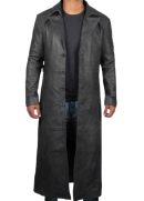 Long Black Leather Trench Coat