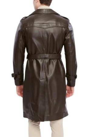 Double Breasted Brown Trench Leather Coat
