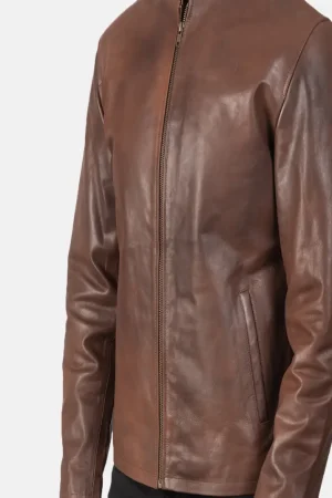 Dark Brown Leather Biker Jacket