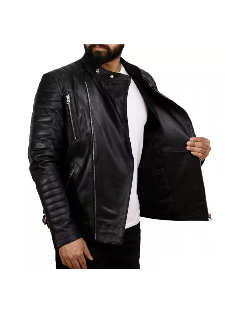 Mens Black Leather Motorcycle Jacket 3 Mens-Black-Leather-Motorcycle-Jacket-Left-Open