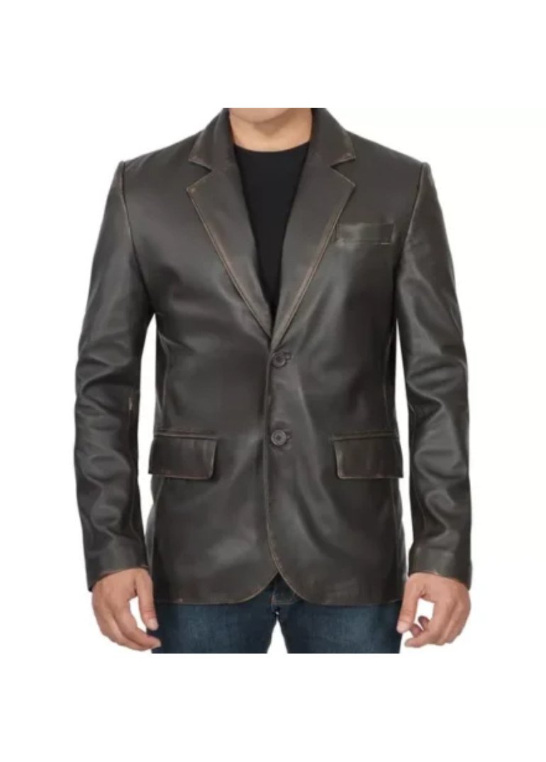 Mens Brown Leather Blazer 1 Mens-Brown-Leather-Blazer-Front-441x441