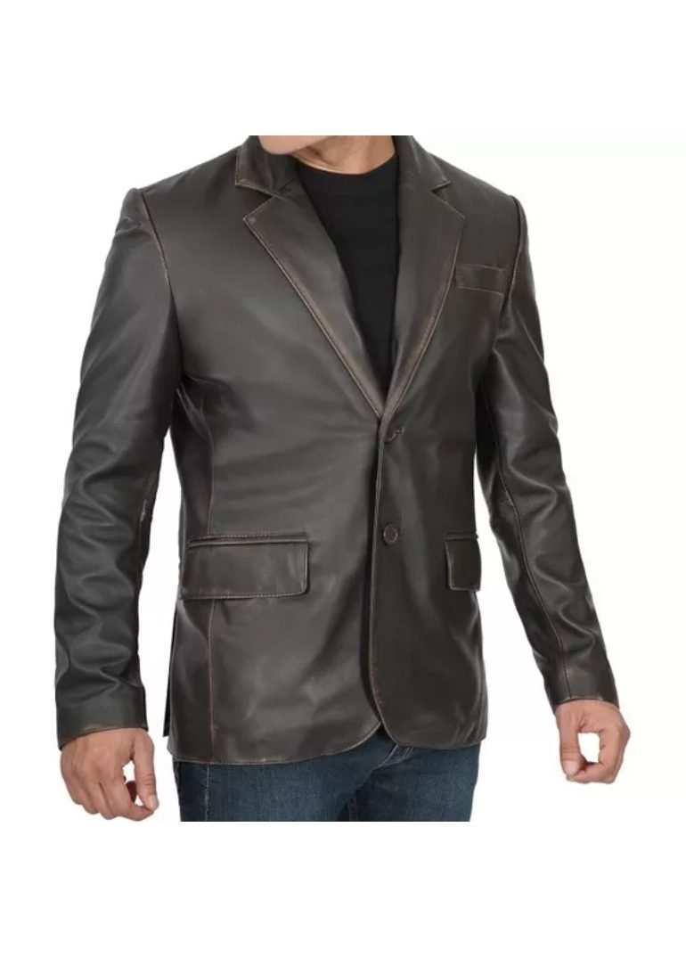 Mens Brown Leather Blazer 3 Mens-Brown-Leather-Blazer-Left