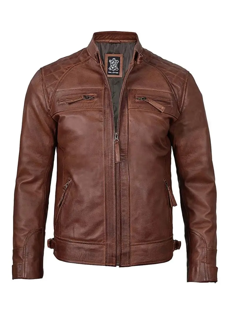 Distressed Brown Leather Jacket 1 Mens-Cafe-Racer-Cognac-Brown-Wax-Leather-Jacket