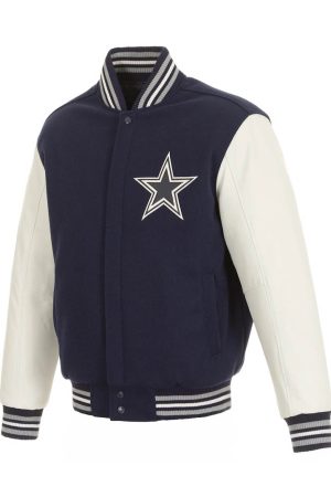 Mens Dallas Cowboys Wool Leather Jacket