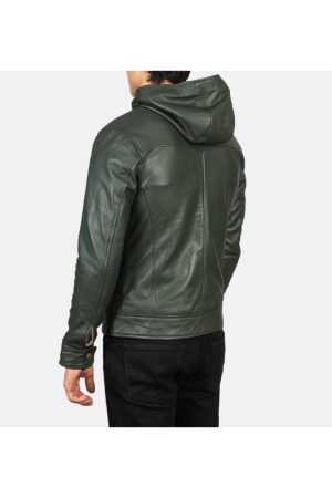 Green Hooded Leather Bomber Jacket