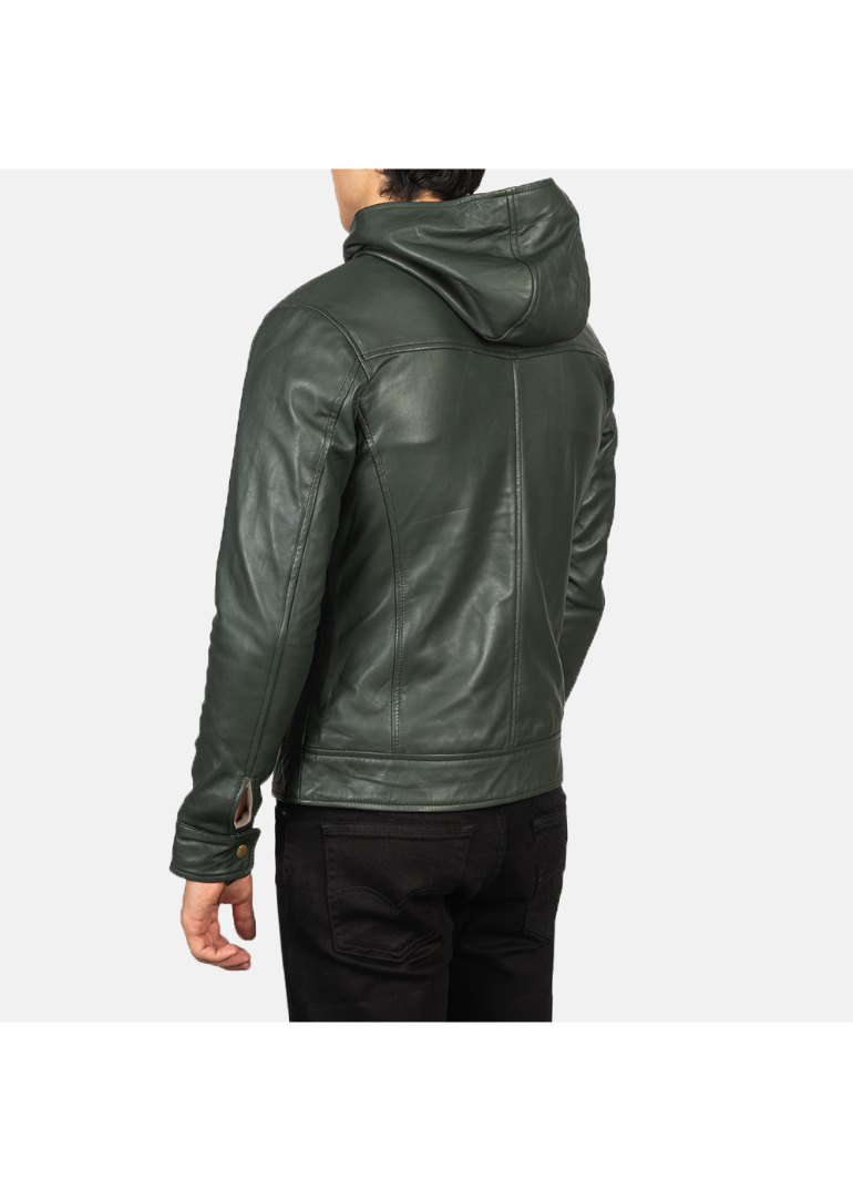 Green Hooded Leather Bomber Jacket 2 Men's+Baston+Green+Hooded+Leather+Bomber+Jacket+Tilted+Back-8-1634135614203