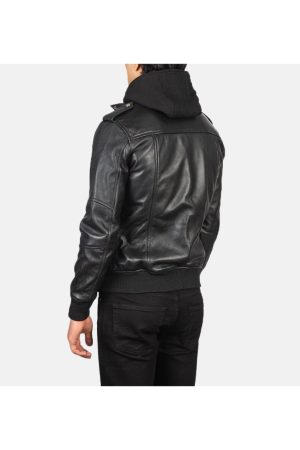 Black Bomber Hooded Leather Jacket