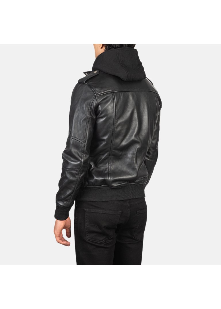 Black Bomber Hooded Leather Jacket 2 Men's+Bravado+Black+Hooded+Leather+Bomber+Jacket+Tilted+Back-8-1634133576769