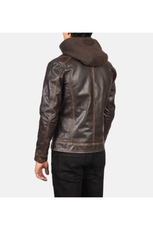Vintage Brown Hooded Leather Biker Jacket