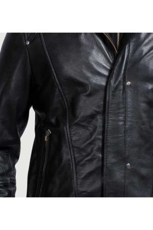 Black Leather Hooded Jacket