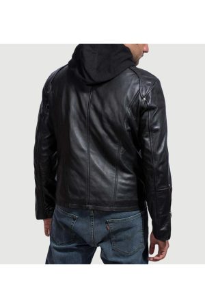Black Leather Hooded Jacket