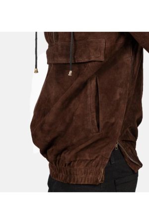 Hooded Suede Pullover Jacket