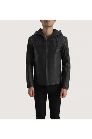 Men's+Spratt+Black+Hooded+Leather+Jacket+Close+Front-5-1700228942796