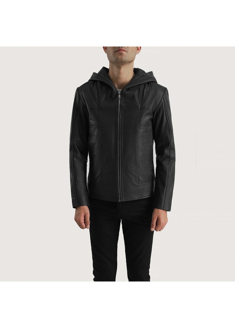 Leather Black Hooded Jacket 1 Men's+Spratt+Black+Hooded+Leather+Jacket+Close+Front-5-1700228942796