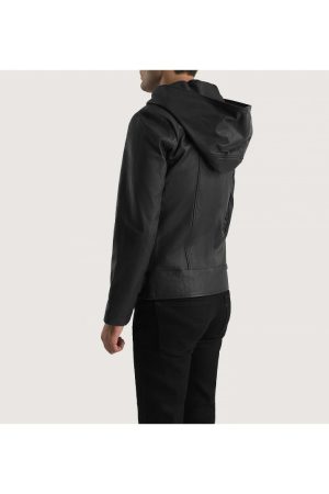Leather Black Hooded Jacket