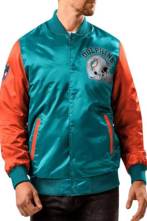 Miami Dolphins Locker Room Throwback Aqua Satin Jacket