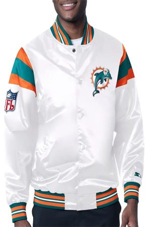 Miami Dolphins Midweight White Satin Jacket