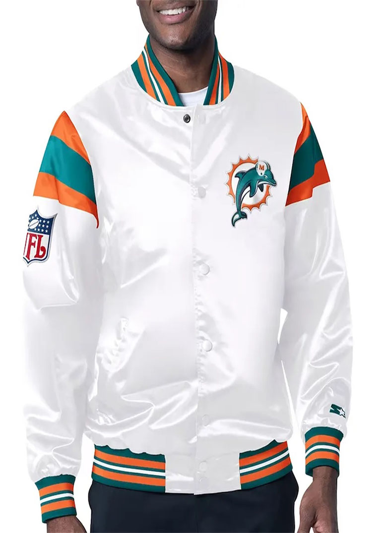 Miami Dolphins Midweight White Satin Jacket